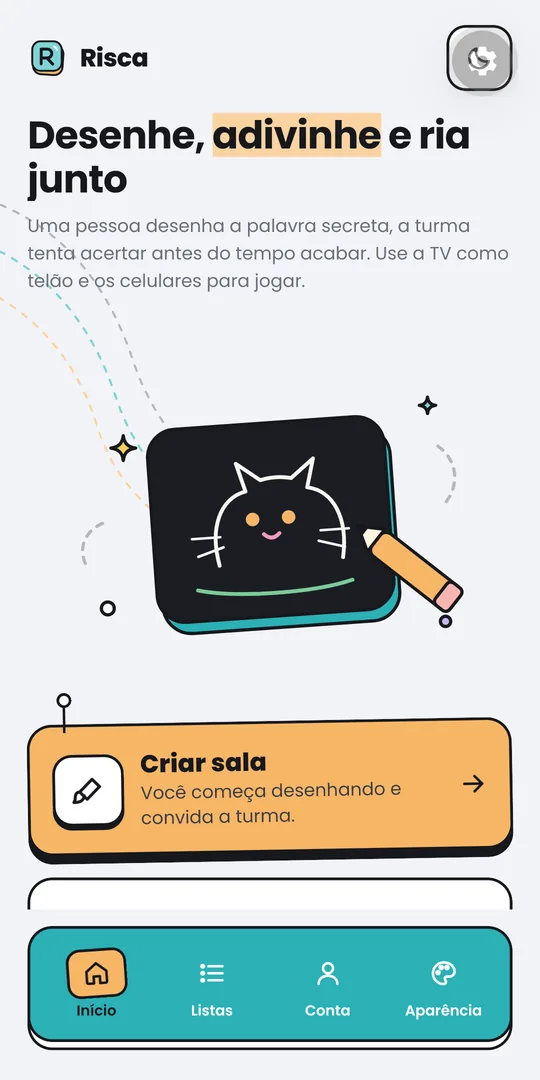 Tela inicial do Risca com as opções de criar sala e entrar
